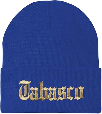 Trendy Apparel Shop Old English Tabasco Gold Embroidered Acrylic Knit Beanie Cap
