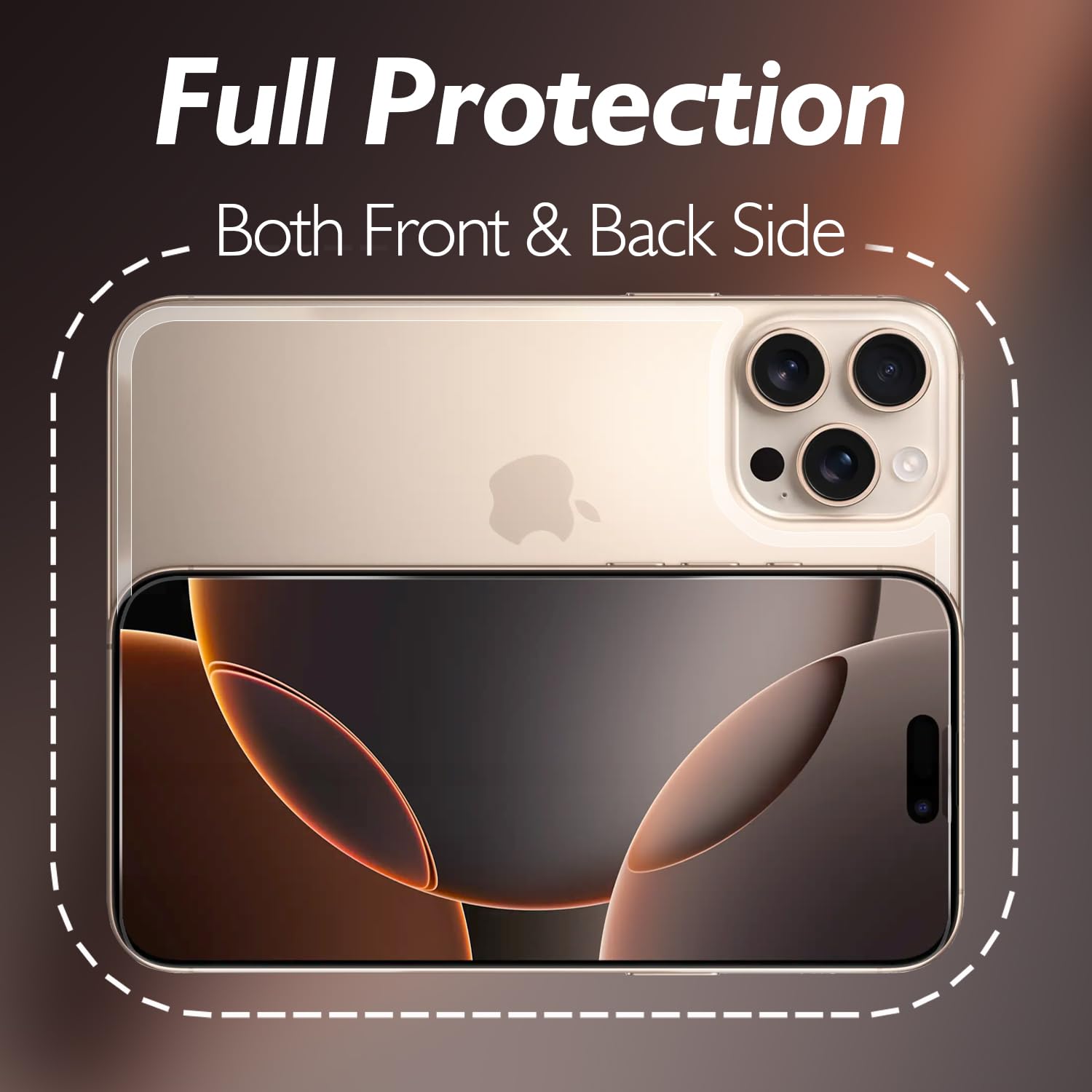 Osłona ekranu z przodu i z tyłu, iPhone 16 Pro Max, szkło hartowane z przodu i z tyłu, przejrzystość HD, kompatybilna z iPhone 16 Pro Max (17.5 cm)