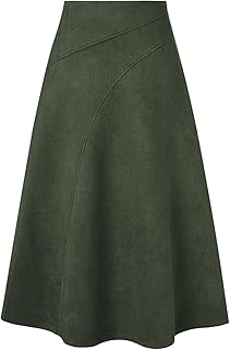 Kate Kasin 2025 Women's Suede Skirts, High Waist A-Line Skirt, Fall Winter Midi Skirt
