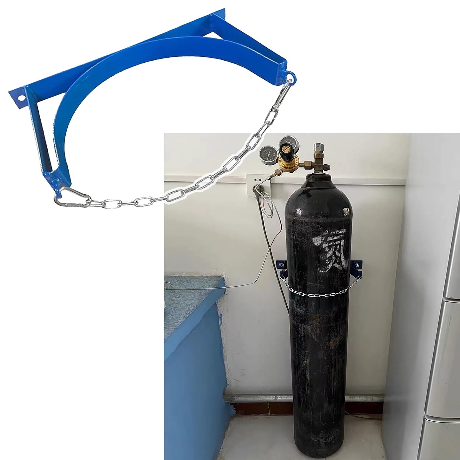 Soporte para Tanque de oxígeno Interior, Soporte para Cilindro de nitrógeno de 40 L, Soporte de Pared para Uso doméstico, Soporte portátil de Metal pa，L-65cm (25 5/8