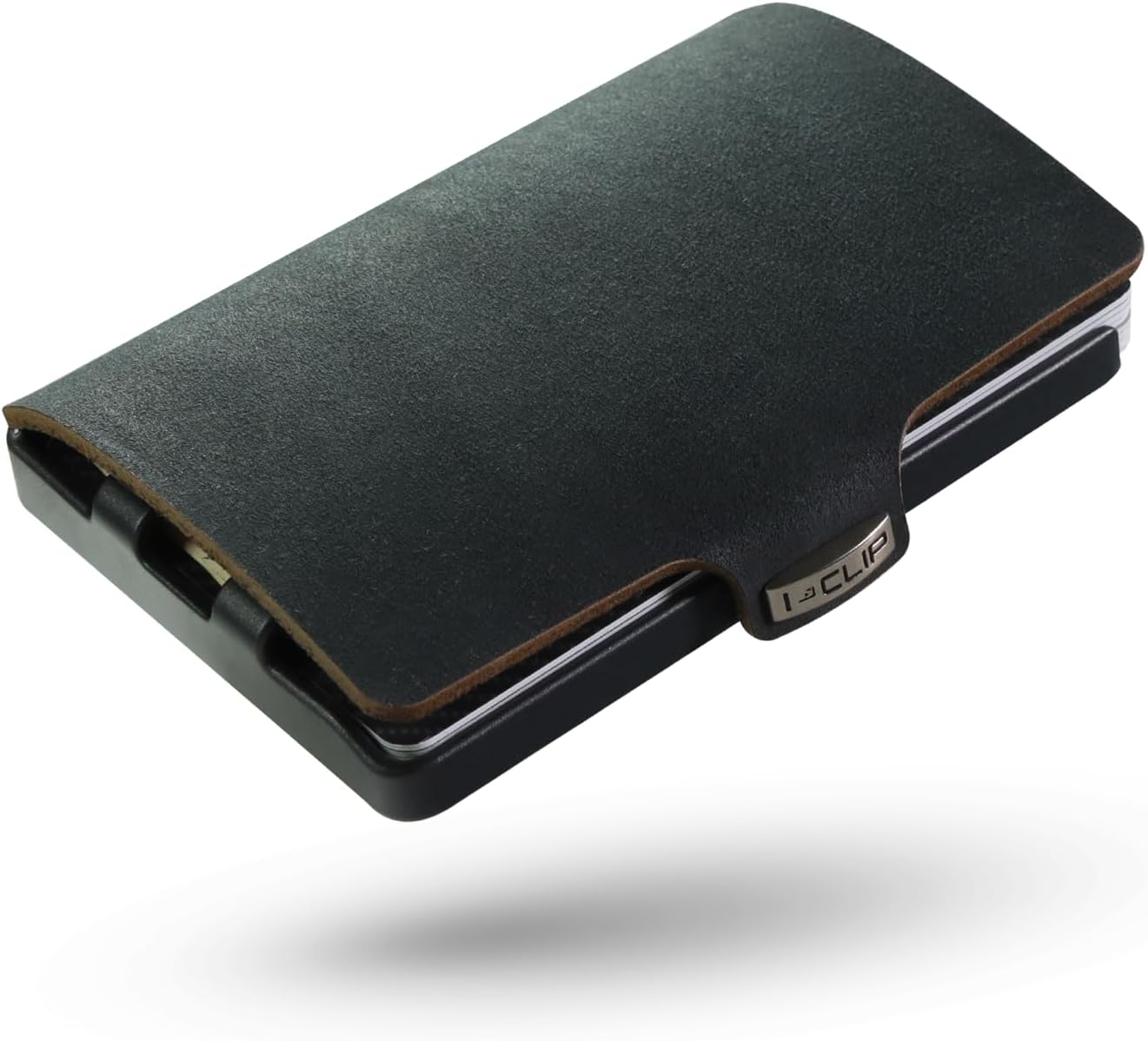 I-CLIP Original Men's Slim Wallet – Money Clip Wallet with Card Holder – Minimalist Front Pocket Wallet Holds Up to 12 Cards – Ultra Lightweight at 0.78 oz – Black Smooth Leather – Black Frame
