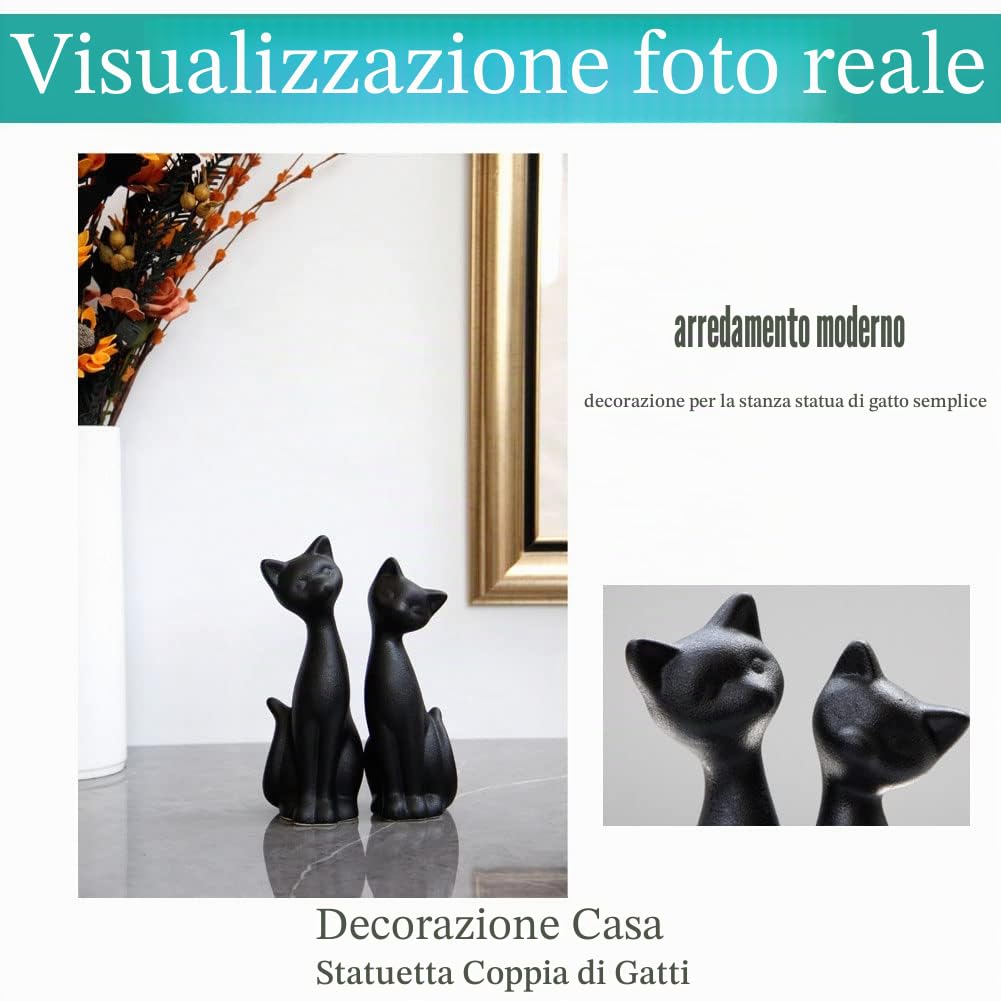 2 pz Figurine di Gatto Nero in Porcellana, Decorazioni per la casa Mini Figurine di Gattino Nero Opaco, Regalo per gli Amanti dei Gatti, Adatto per la Decorazione di Interni o Regalo di Nozze