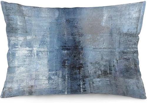 Funda de almohada de arte abstracto azul y gris, tamaño Queen, funda de almohada lumbar azul y gris, funda de almohada moderna y suave, fundas de
