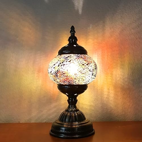 Miniatura 2 de Silver Fever - Lámpara turca de mosaico hecha a mano, de cristal marroquí con base de bronce y foco E12, para cabecera, mesa u oficina, Multicolor