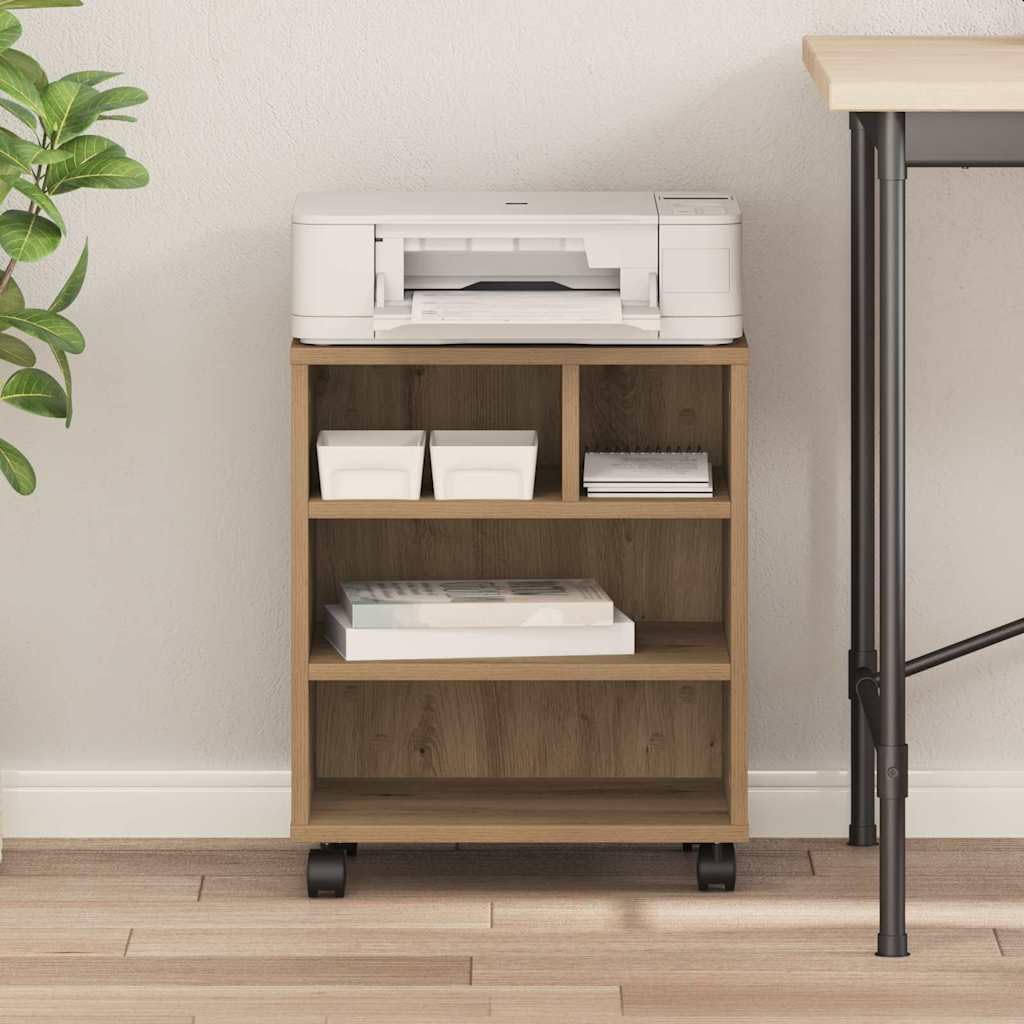 Soporte para impresora de madera de roble Artisan, 41 x 32 x 48 cm, con ruedas, carrito auxiliar y compartimento de almacenamiento para oficina, oficina en casa, estudio y organizador