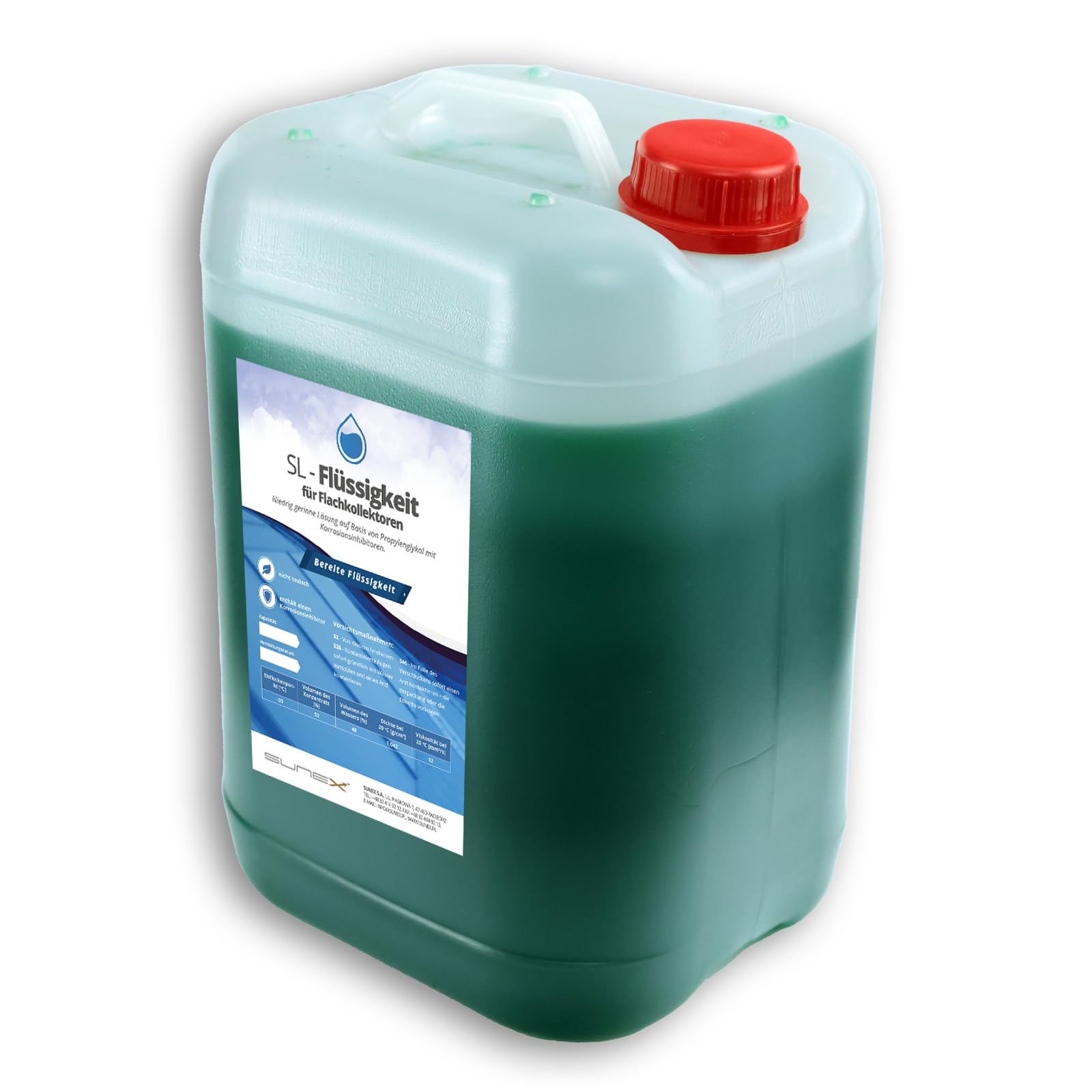 SUNEX Solarflüssigkeit 20L grün -39°C Frostschutz Propylenglykol Solarfluid Korrosionsschutz Wärmeträger