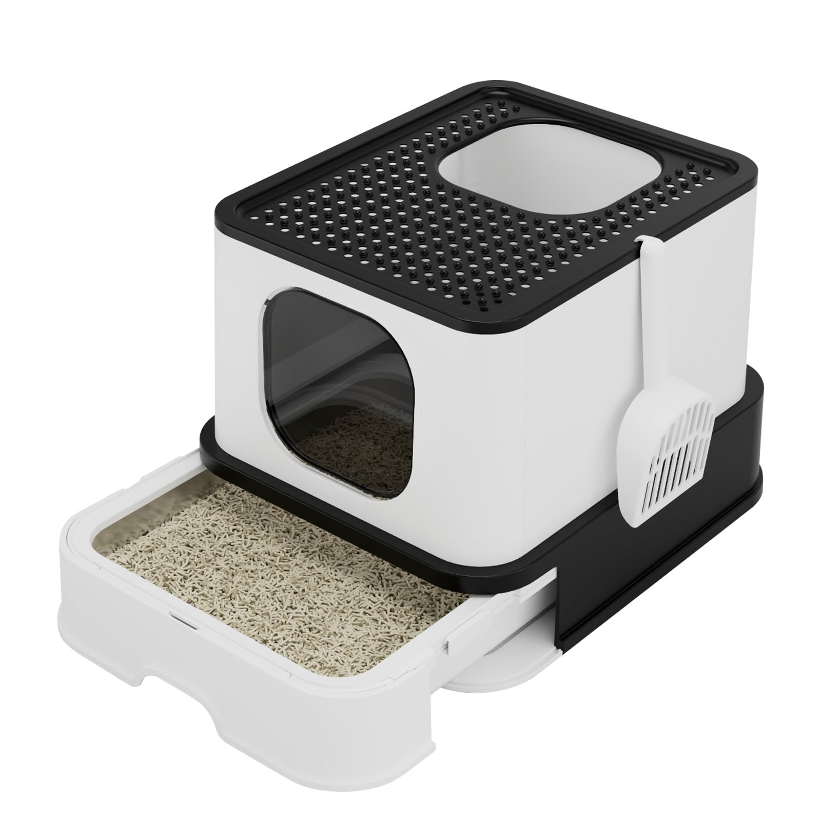 Sfozstra Large Cat Litter Tray - Leakproof Stainless Steel Enclosed Litter Box for Multiple Cats, No Smell, Bathroom Use (Deep Black, L)