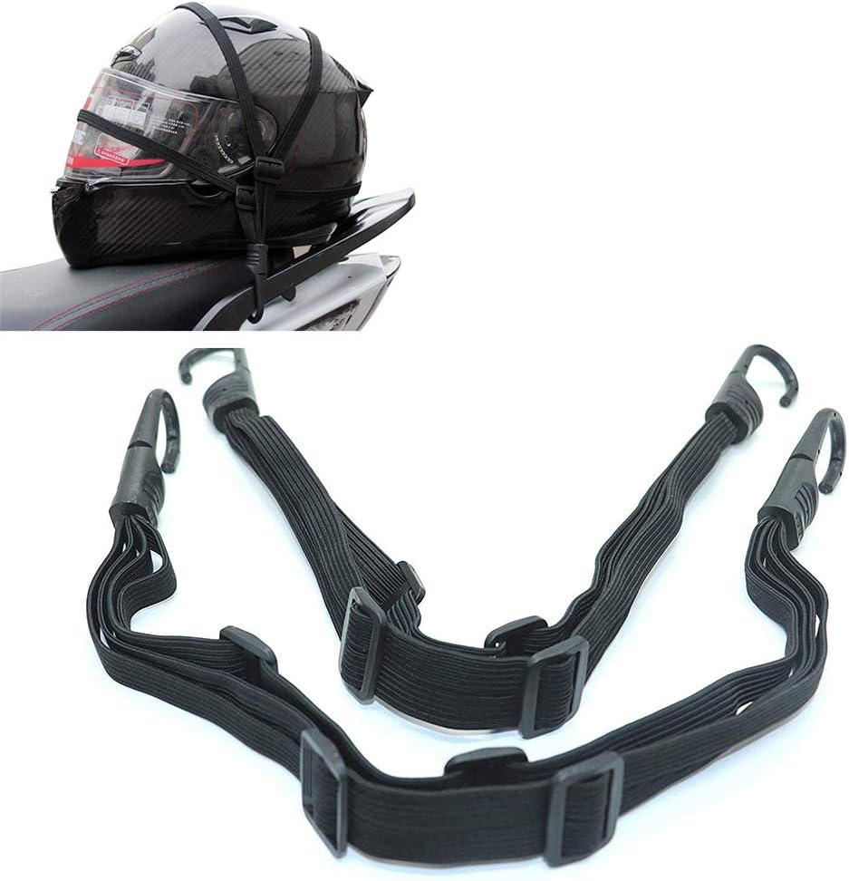 Patty Both 2 Pcs Motorcycle Helmet Luggage Rope Bungee Cord Bandage Strapping Tape Elastic Strap with 2 hooks, Black