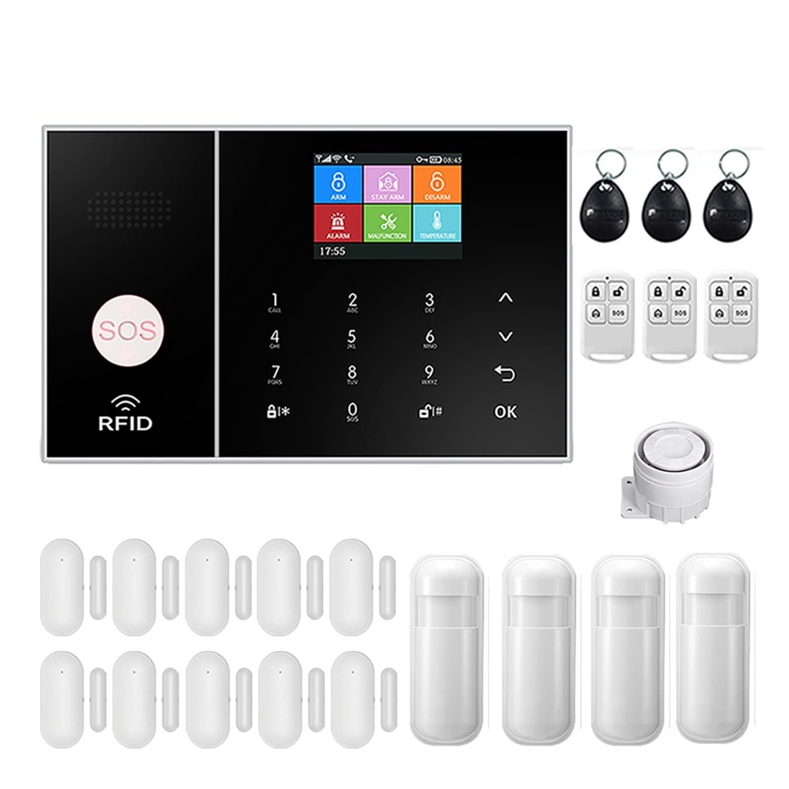 El de alarma seguridad Tuya Gsm funciona con la cámara IP del Sensor ventana puerta humo Detector movimiento antirrobo hogar Para casa y garaje(F)