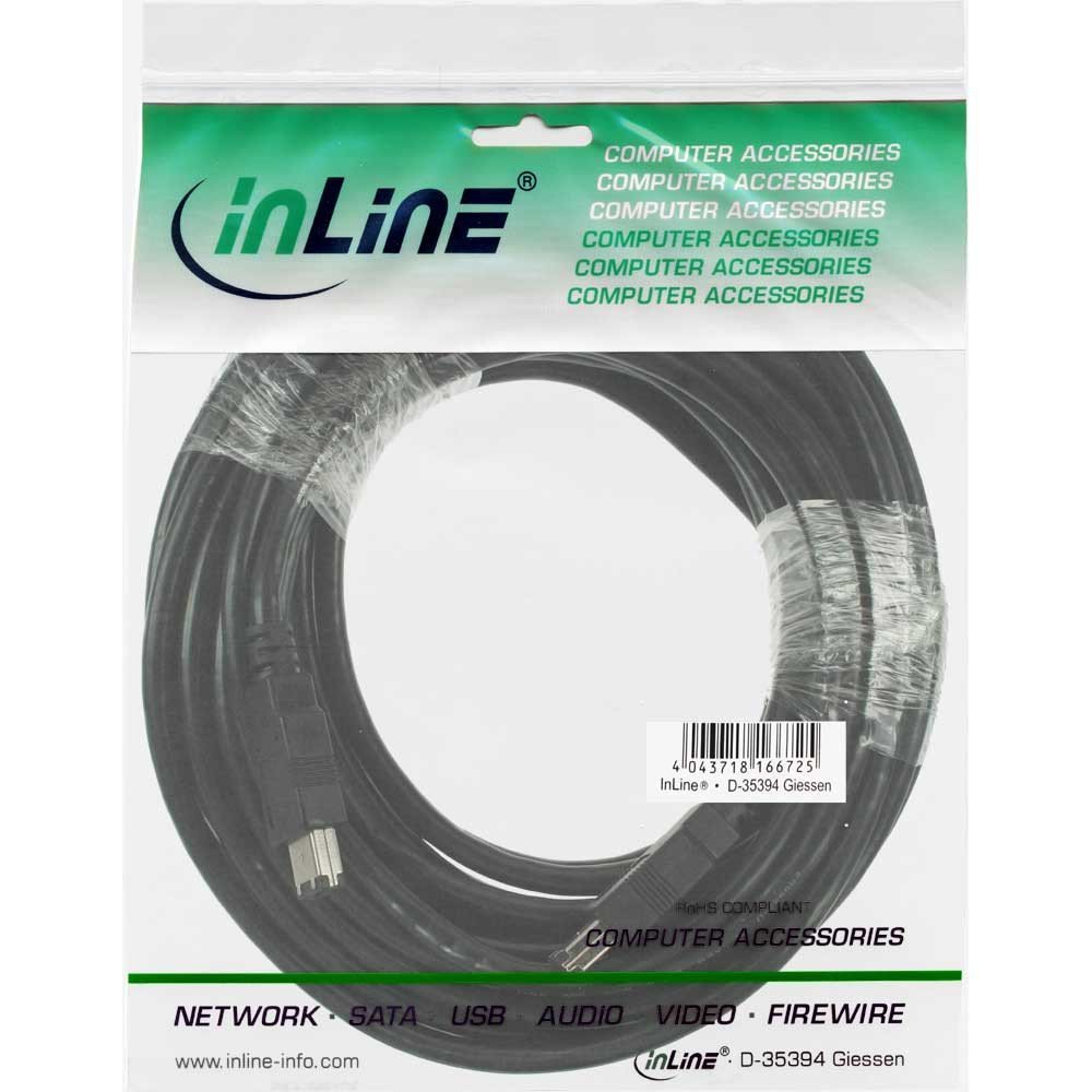 InLine 34010 - Cable FireWire (Negro, Male connector / Male connector, 400 Mbit/s, 10 m, digital camcorders, DVDs)