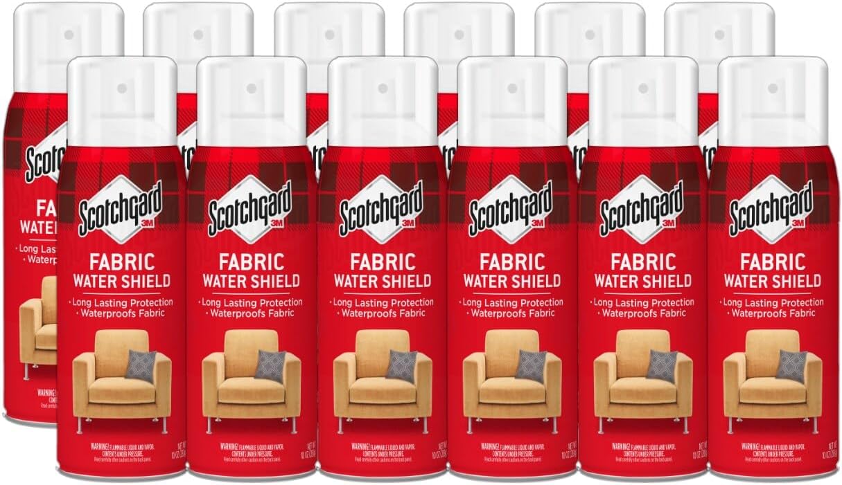 Fabric Water Shield, 120 Ounces (Twelve, 10 Oz Cans), Repels Water, Ideal for Couches, Pillows, Furniture, Shoes and More, Long Lasting Protection
