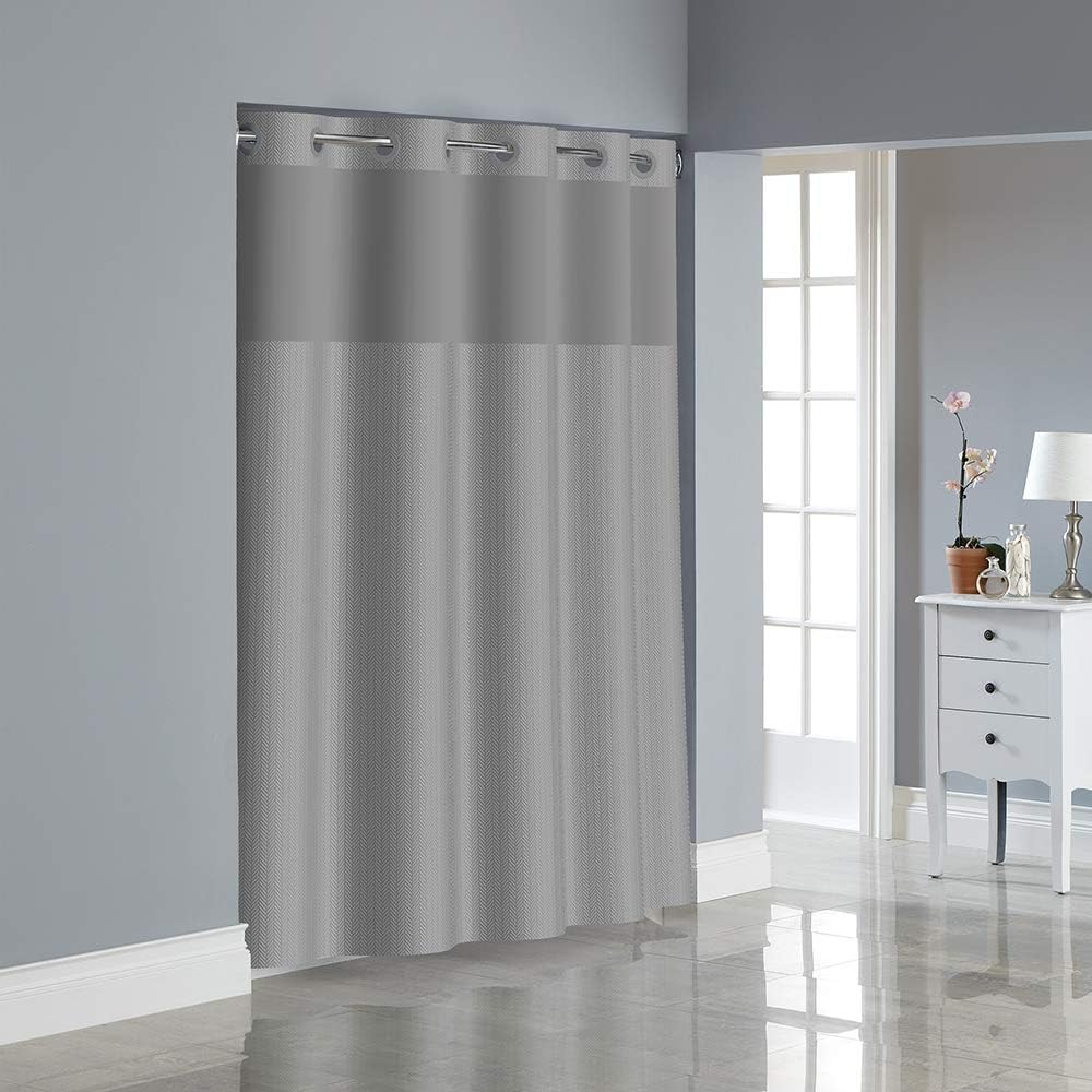 Hookless Fabric 3-in-1 Shower Curtain Set with PEVA It’s A Snap! Snap-In Liner and Window, 71x74 In., Drizzle, 6-Pack