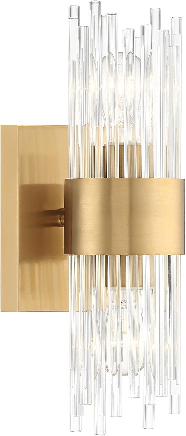 Elegant 27" Brass & Gold Wall Sconce with Clear Glass Rods