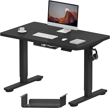 FlexiSpot E1 Plus ONE PIECE Electric Standing Desk Height Adjustable Sit Stand Desk with Memory Smart Panel(100 * 60cm, Black Frame+Black Desktop)