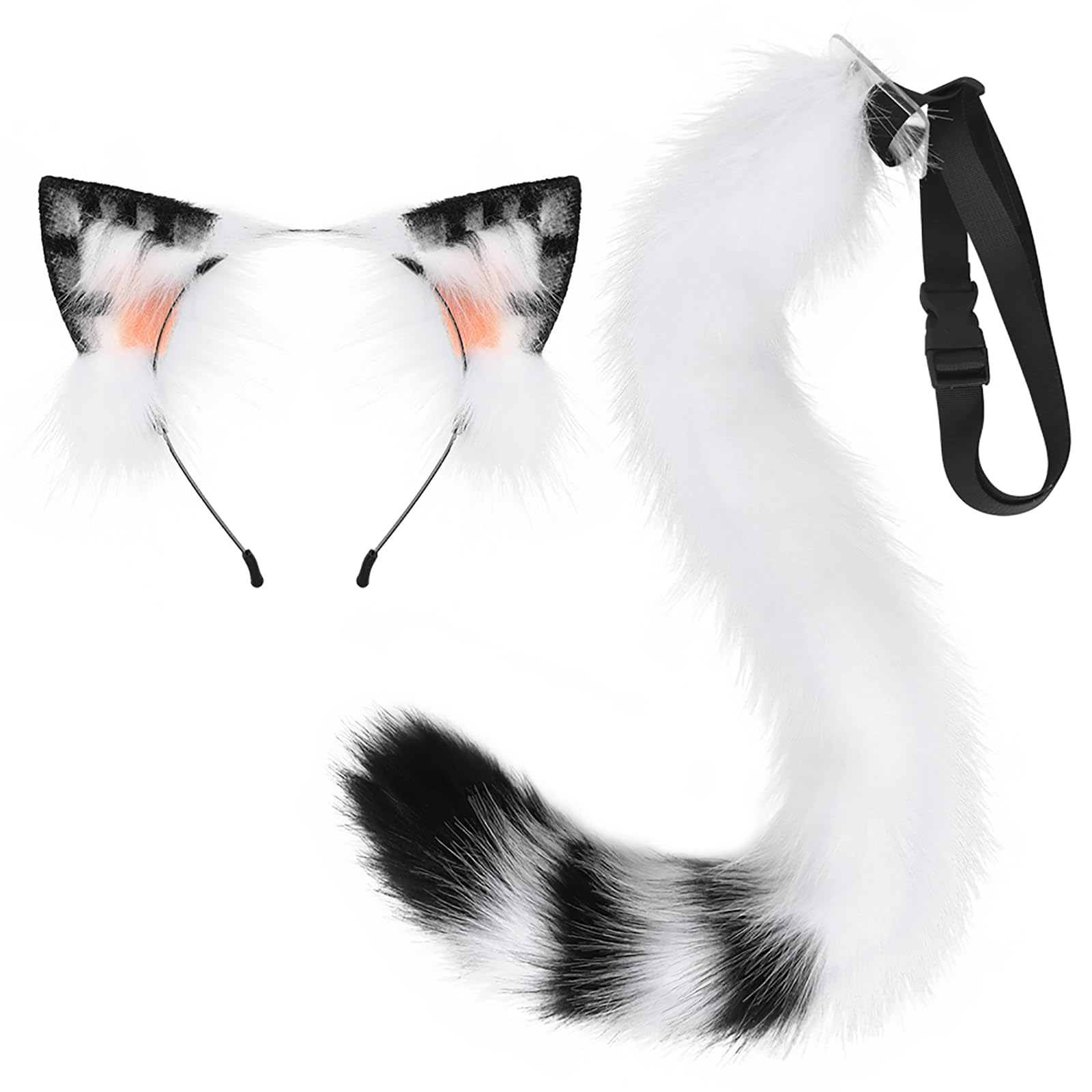 White and Grey Ears and Tail Cat set