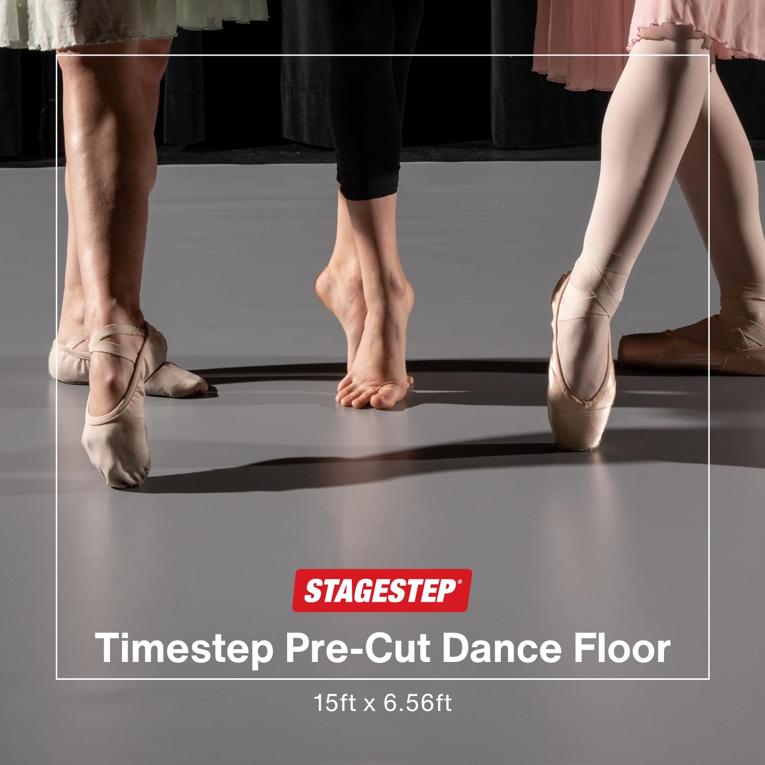 Stagestep 15' Timestep Pre-Cut Solid Grey Marley Studio Dance Floor 15ft Long x 6.56ft Wide Roll Out Flooring for Tap, Ballet, Modern, Jazz, Irish Flamenco