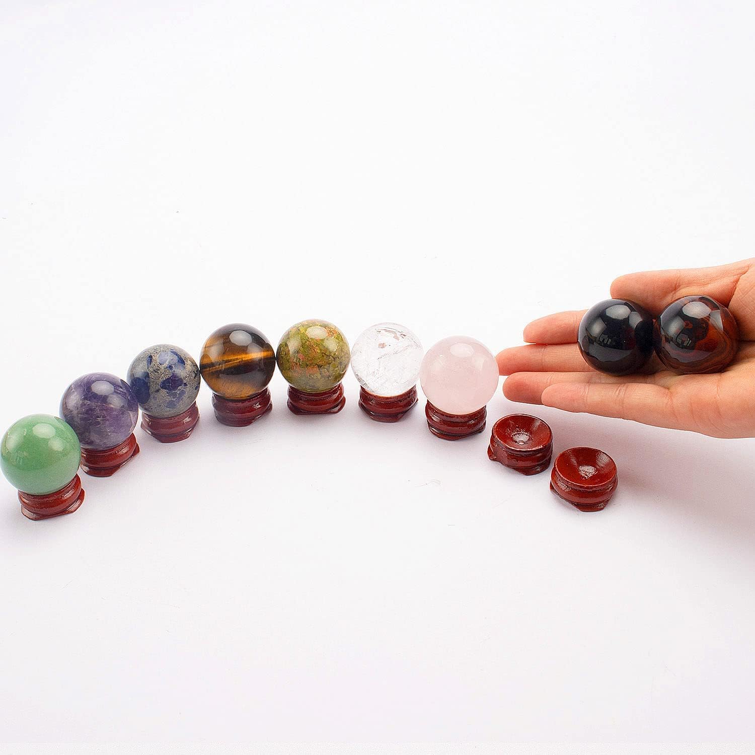 Pierres sphériques de guérison : coffret de 9 boules de cristal feng shui pour bureau