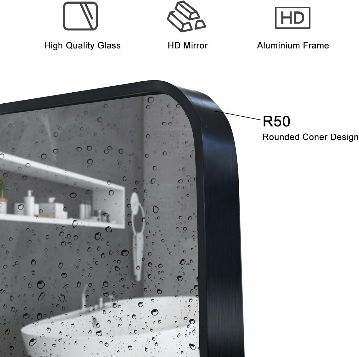 Black Bathroom Mirror 20x30 Inch, Rectangle Mirror for Wall, Decorative Black Wall Mirror for Bathroom, Bedroom, Living Room, Rounded Corner Wall Mirror Hangs Horizontal Or Vertical