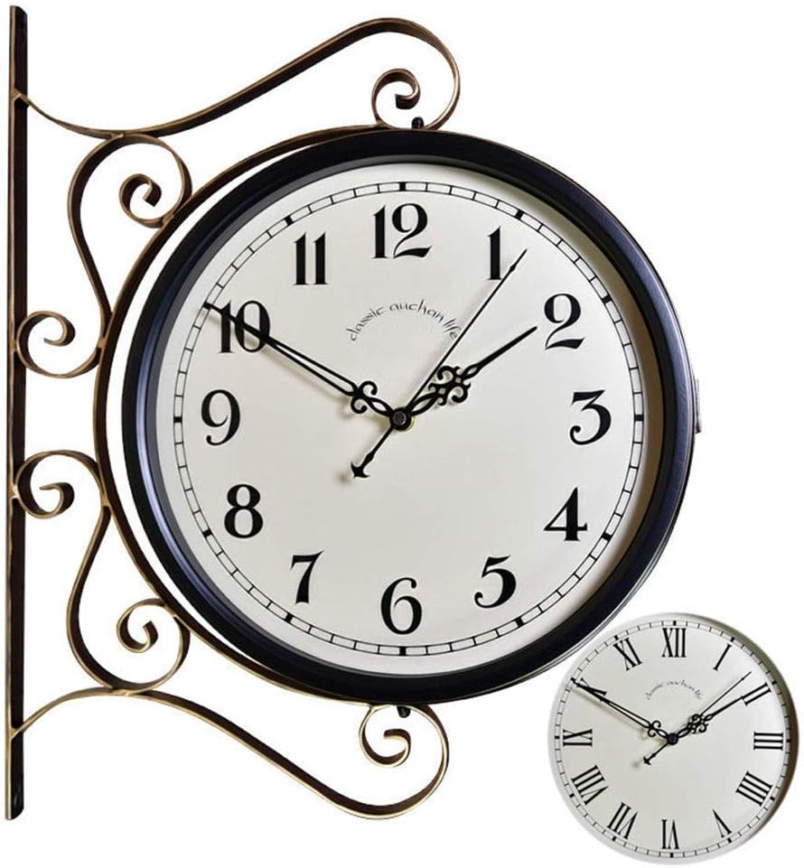 ZFHTAO Relojes de Pared Batería de Plancha de Hierro Forjado de Doble Cara Classic Design Simple Diseño Simple 360 \U200B\U200Brotación Reloj Rechning Relojes
