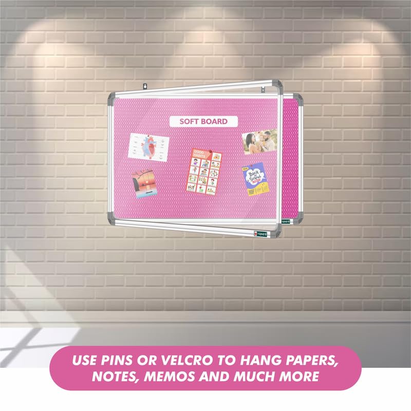 Image of YAJNAS Notice Board 2x3 Feet with Acrylic Door /Cover, Bulletin Board, Noticeboard for Study Room, Office, School & College - Lockable, Pin-up Display Board, Soft Board (Pink)