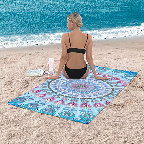 Bonsai Tree Mandala Beach Towel, Indian Hippie Boho Microfiber Bath Towel For Women, Bohemian Blue Sand Free Quick Dry Travel Towels Gifts For Yoga Sports Adults 30" X 60" #TOP3