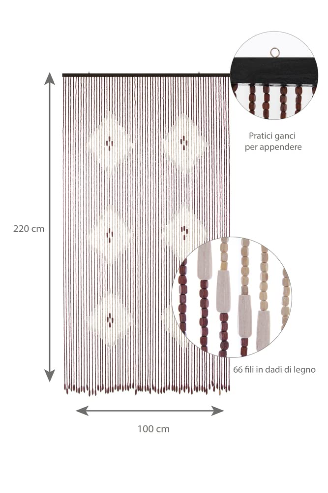 VERDELOOK Tenda in Legno, 100x220 cm, Fantasia rombo Marrone Beige, Fili 66