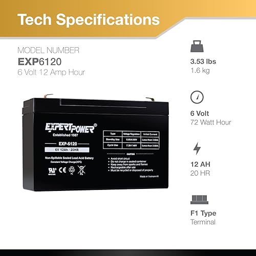 Miniatura 3 de ExpertPower Terminal F1 de batería de plomo sellada SLA de 6V 12Ah F1reemplazo para Portalac GS PE6V13 (paquete de 2)
