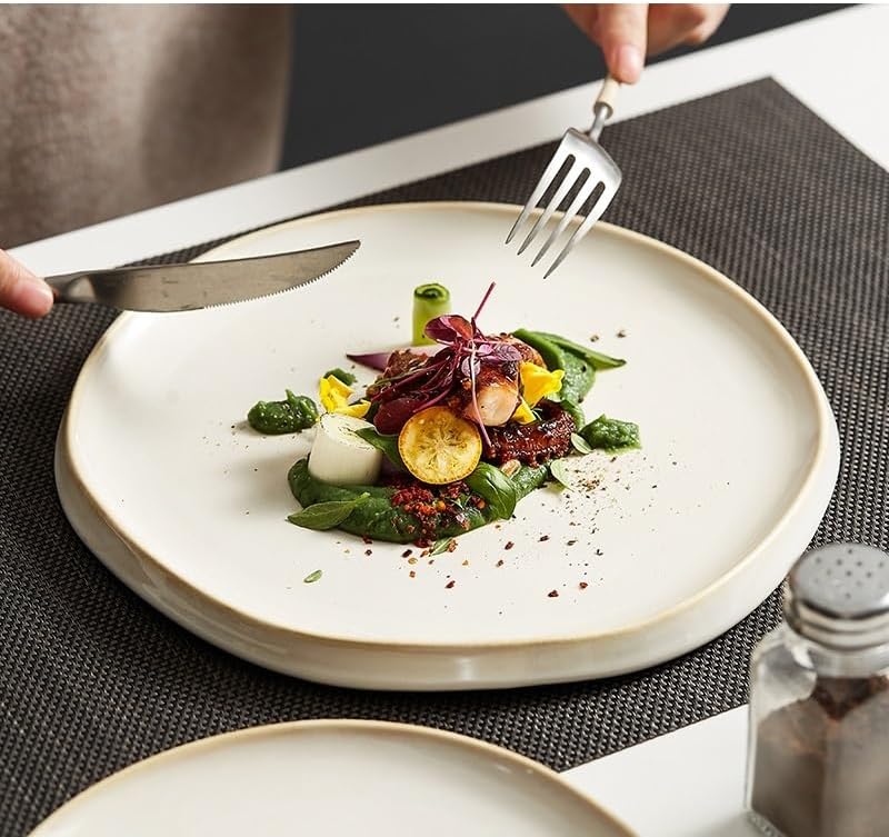 Dessert Plates Simple Ceramic Dinner Plate Round Pasta Steak Plate Restaurant Creative Tableware Snack Dessert Plate Dessert Plate