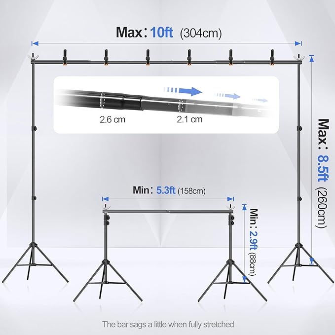 Soporte para fondos EMART 10x8.5ft ajustable con pinzas y bolsa miniatura 2