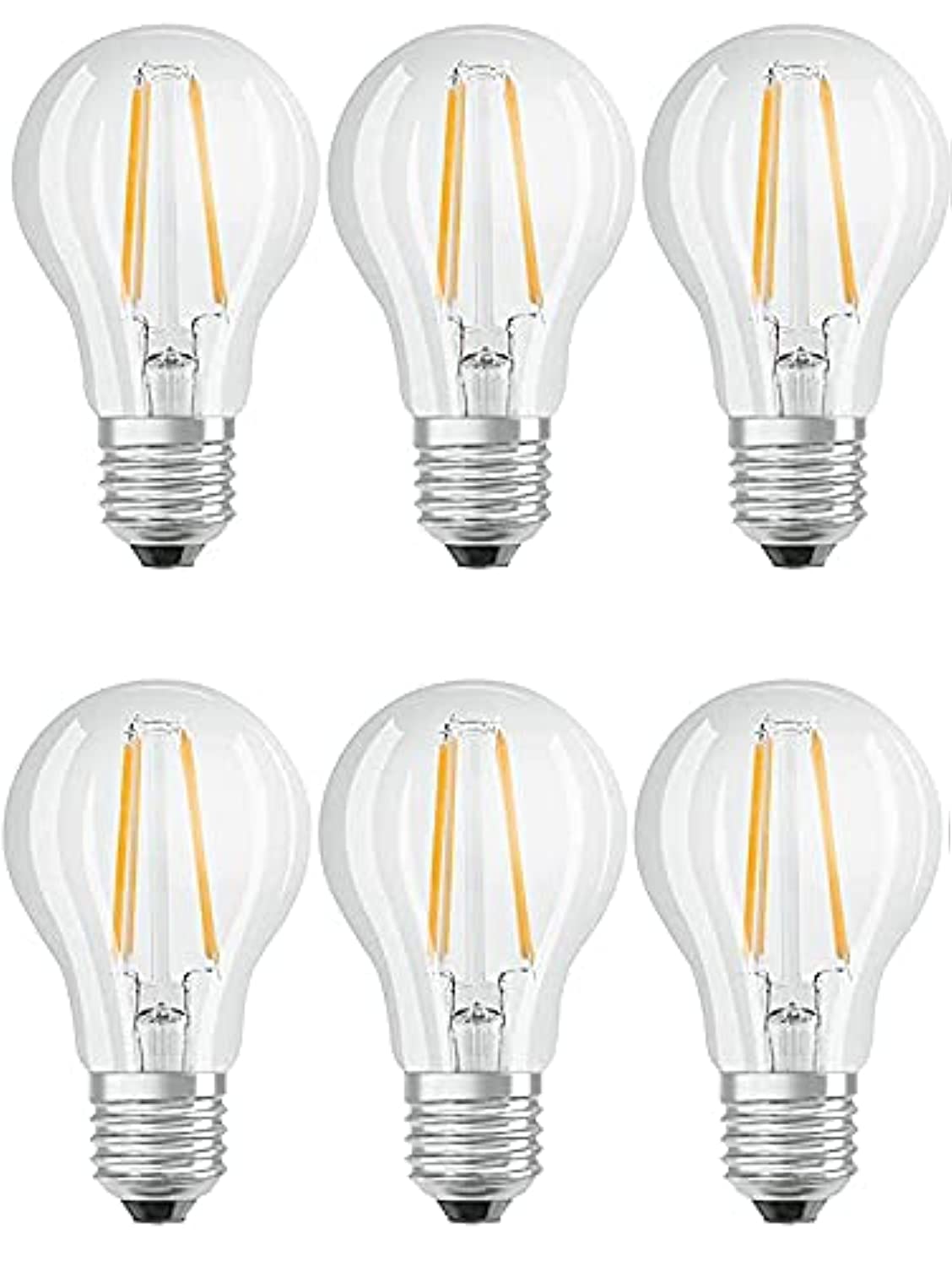 Osram LED Lamp Classic a Bulb Shape in Filament Style - Base: E27,7 W Clear 2700 K, Warm White (Pack of 6)