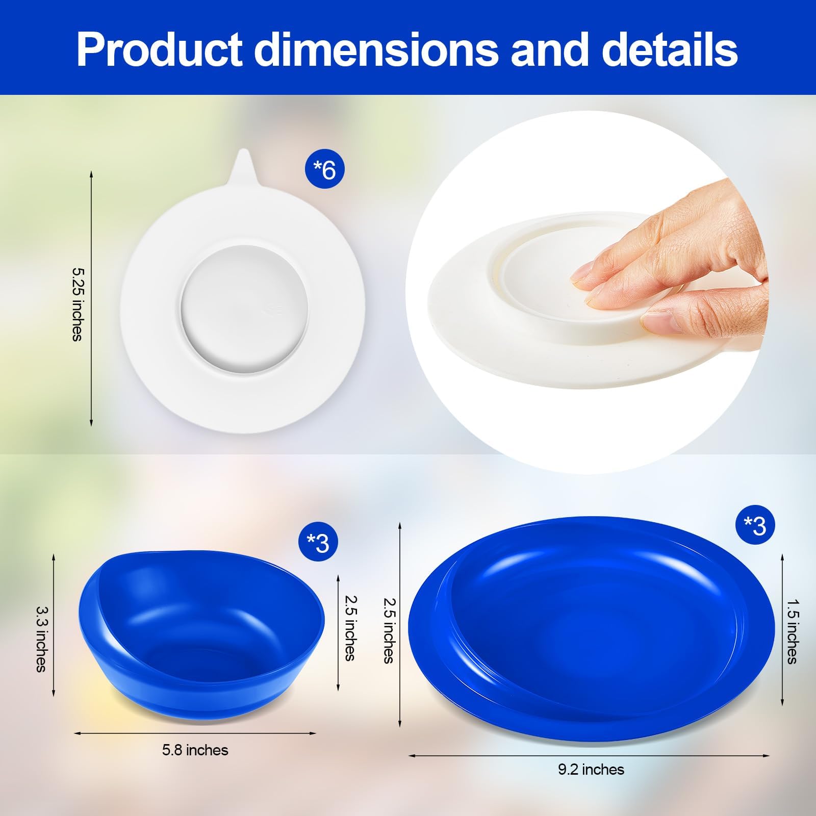Plato Tazón Adaptable Alto-bajo, para Adultos discapacitados, discapacitados y Ancianos con Necesidades Especiales de Parkinson y Demencia (Juego de 3)