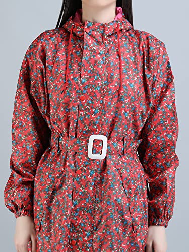 Image of Super Women's Reversible Long Waterproof Raincoat With Hood, Belt And Carrying Pouch For Ladies (NL 222)