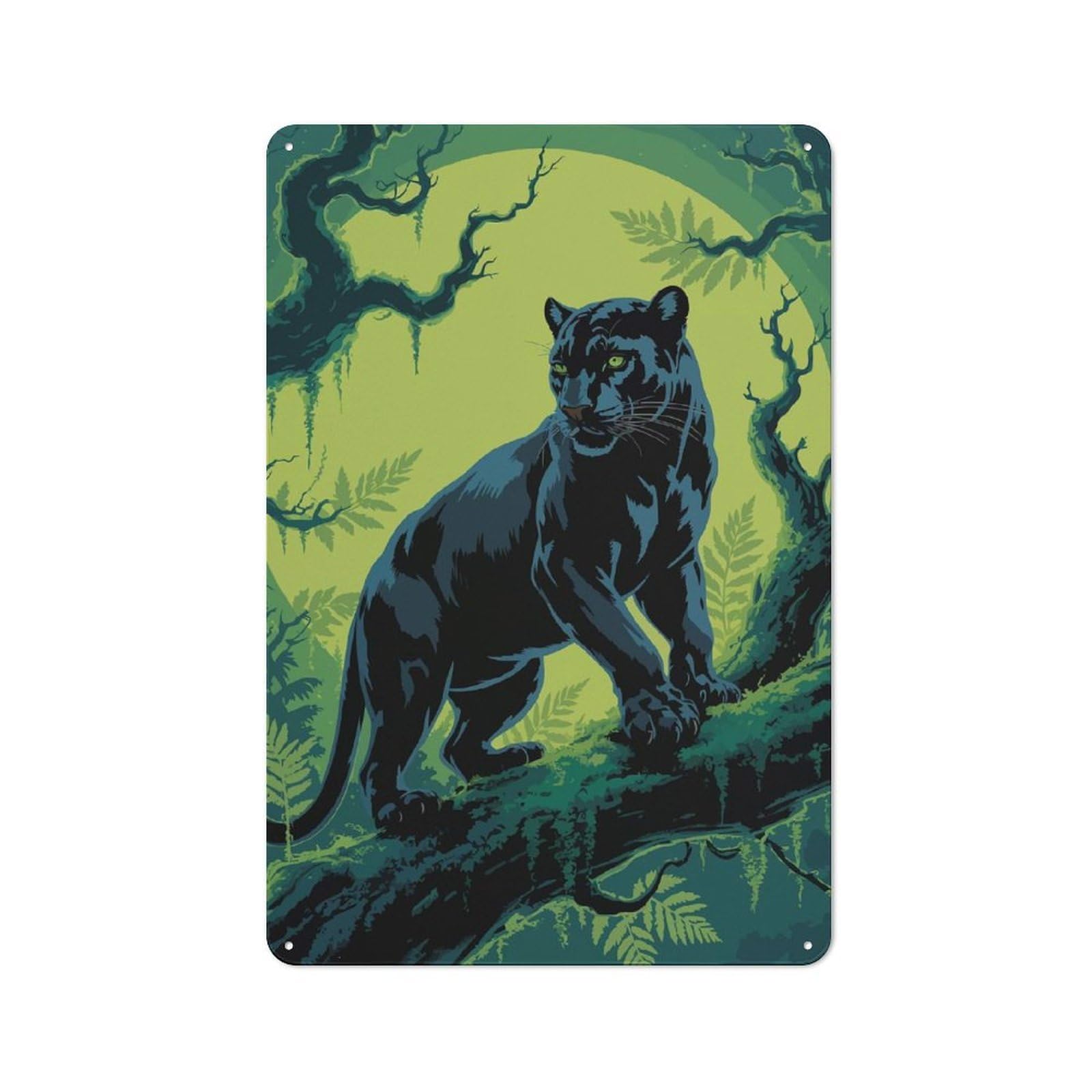 Junmoney Black Panther In Jungle Illustration 30X20cm Retro Metal Plaque With For Kitchen Or Home Bar, For Garage, Workshop And Man Cave Decoration
