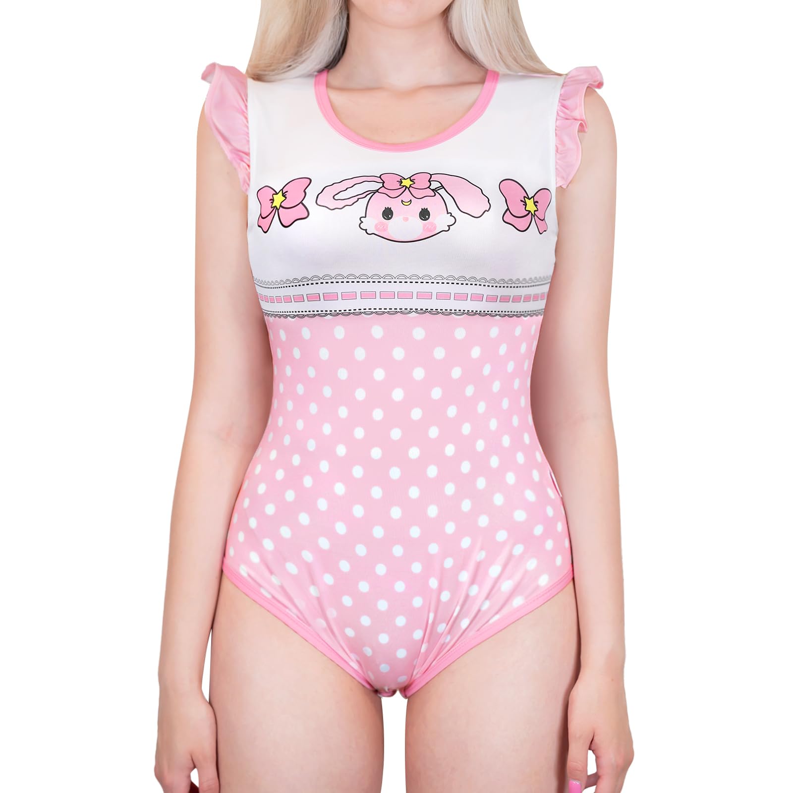 LittleForBig Jedwabisty kombinezon bez rękawów z falbanką Onesie Piżama Body - Usagi Vintage Onesie