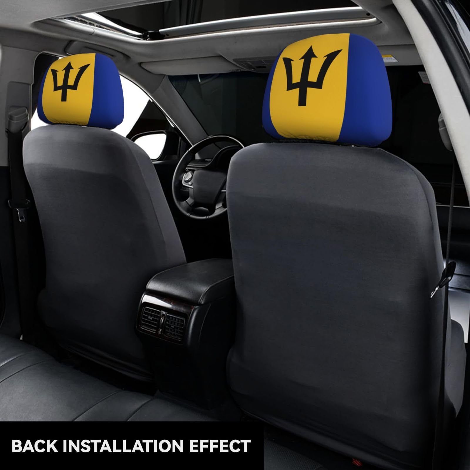 XSNXO Barbados Flag Car Seat Headrest Protecting Cover, Headrest Dust Guards, Car Decor Accessories, for Cars, Vans, Trucks 2 Pcs