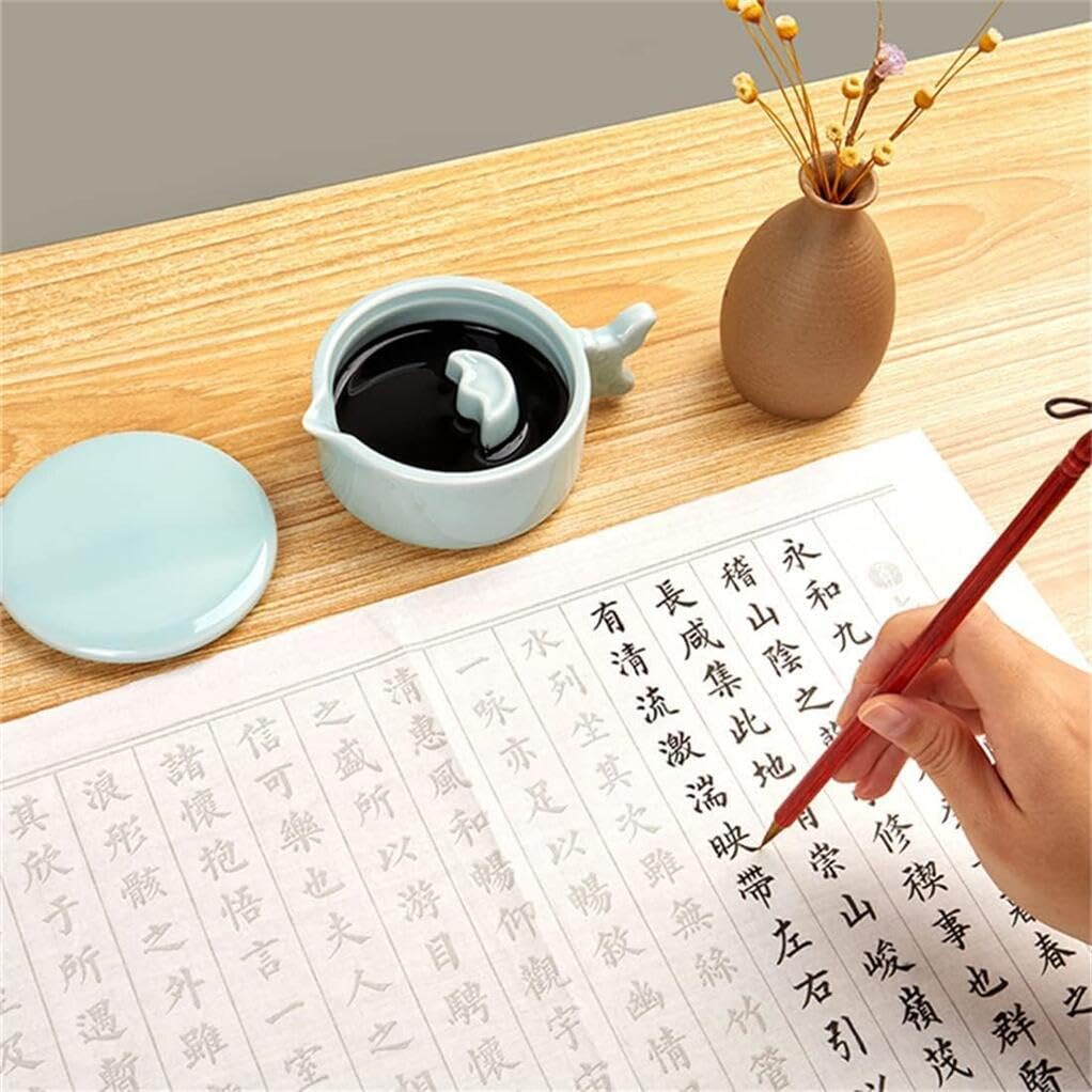 Amazon | 墨池 白 円硯 書道液・顔彩用 多機能 セラミック 蓋付き 揮発