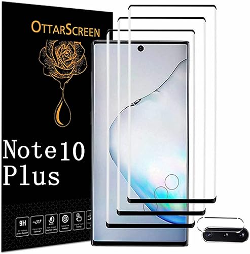 Protector de pantalla para Galaxy Note 10 Plus, protector de pantalla de vidrio templadoPaquete de 3 + 1 Protector de lente de cámara, protector de