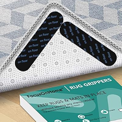 FocusOnHome Extra Large Grippers for Rug, 16 Pcs Non Slip Reusable Washable Tapes for Area Rugs, Floor Mats, Hardwood Floors, Tile Floors, Linoleum (not Applicable to Rubber or Silicone Carpet)