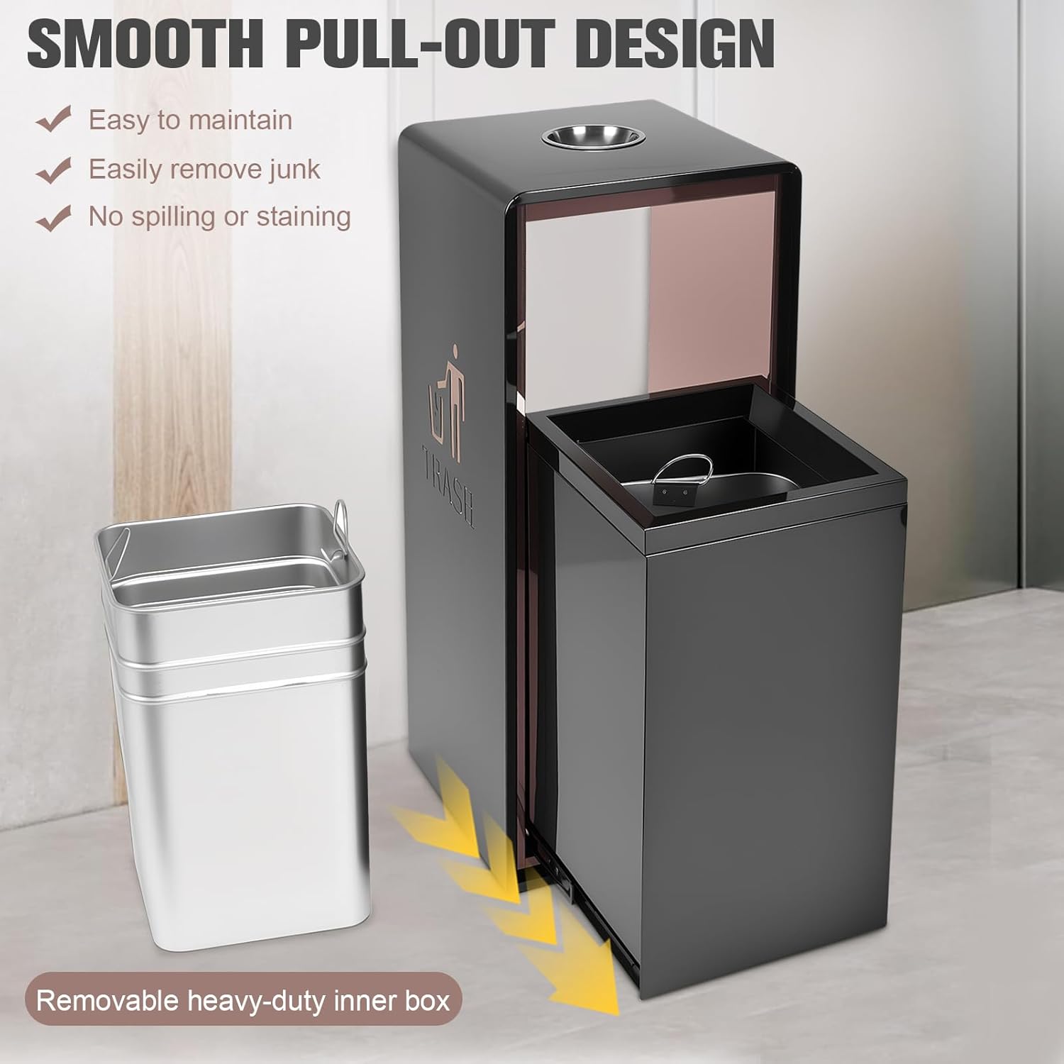 Stainless Steel Commercial Metal Outdoor Trash Can with Removable Inner Bucket Commercial Grade Waste Dustbin for Parks & Public Spaces