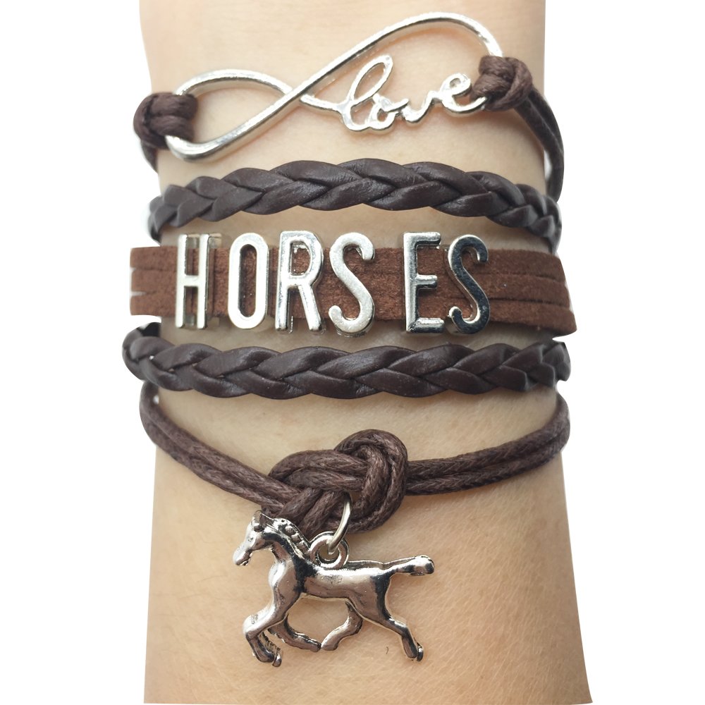 TimeLogo Infinity Love Horses Bracelet-Handmade Leather Strap Wrap Horse Charm Friendship Gift (Gray)