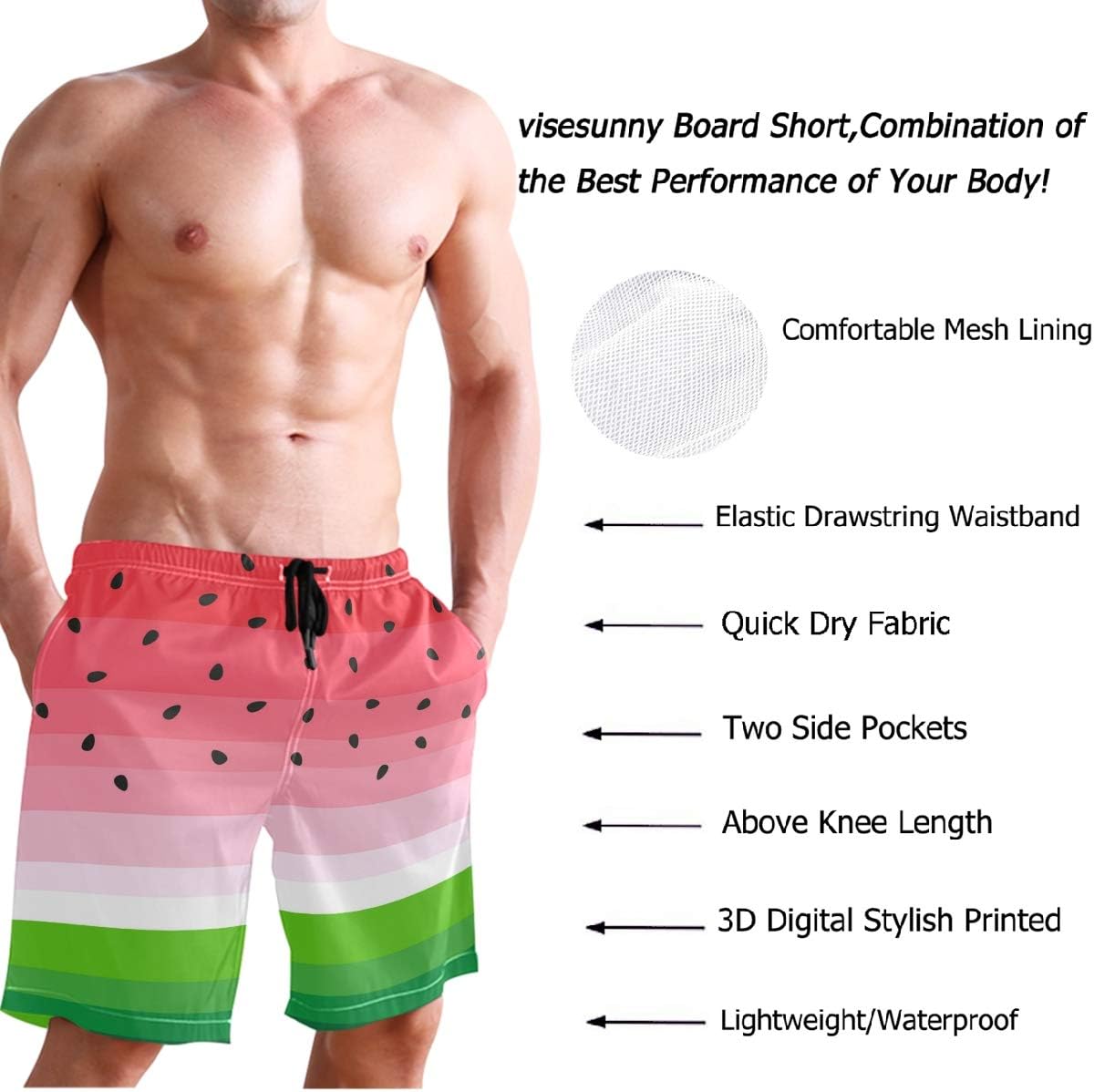 visesunny Stylish Mens Swim Trunks Quick Dry Beachwear Sports Swim Board Shorts Holiday Party Bathing Suits - Image 5
