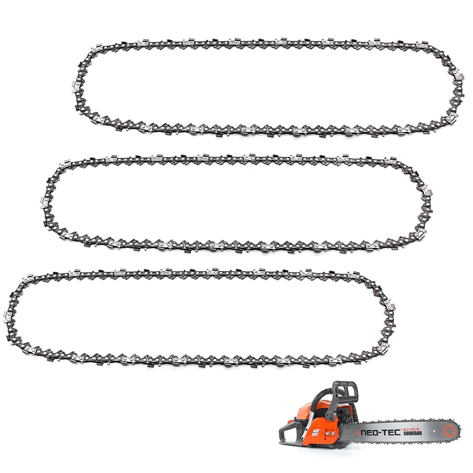 Paquete de 3 cadenas de cadena de 22 pulgadas de paso LP de 0.325 pulgadas, calibre de 0.58 pulgadas, 86 eslabones de transmisión para motosierra Blue Max 2160 de 57 CC 21LPX086G, 5200, 5800,