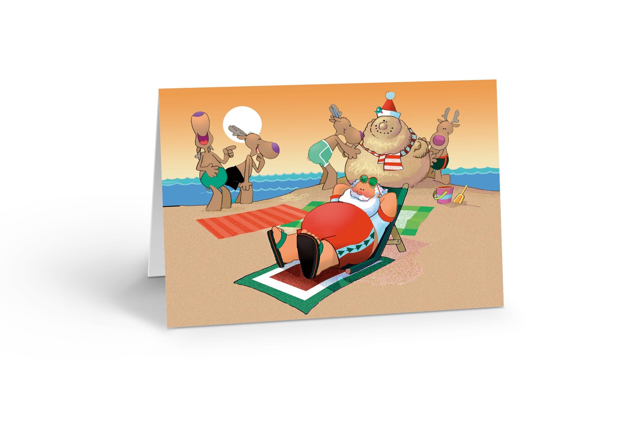 Stonehouse Collection | Funny Beach Christmas Cards | Santa Sun Bathing Holiday Cards | Funny Sandcastle Christmas Cards (Standard)