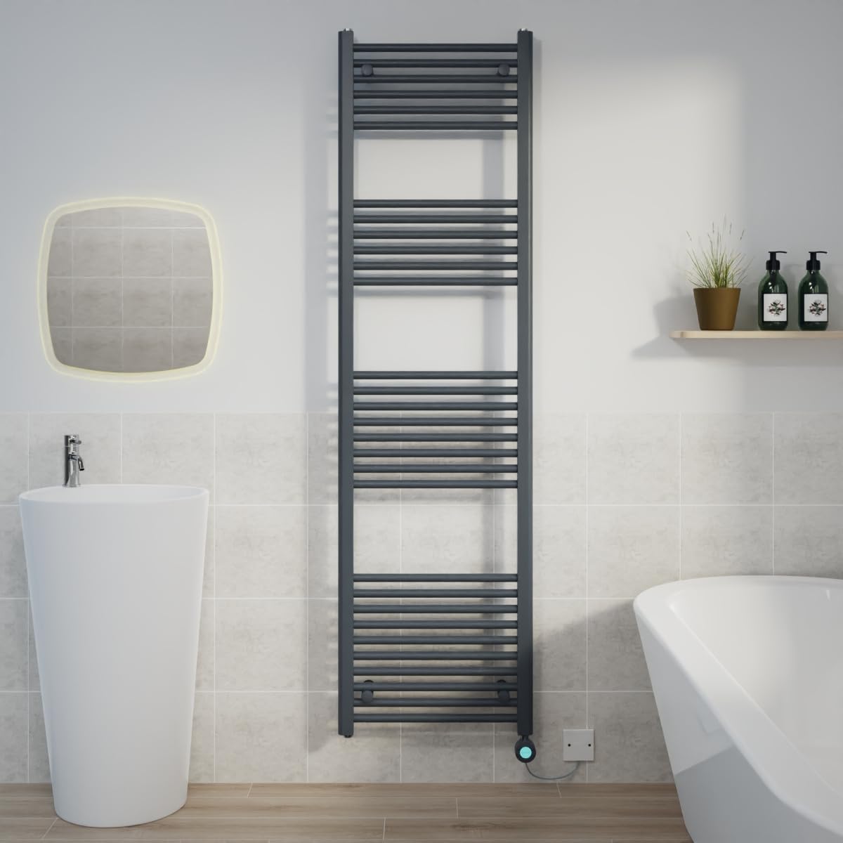 Warmehaus Anthracite 800W Electric Thermostatic Heated Towel Rail Bathroom Radiators Straight With Lcd Display Timer - 1800X500mm