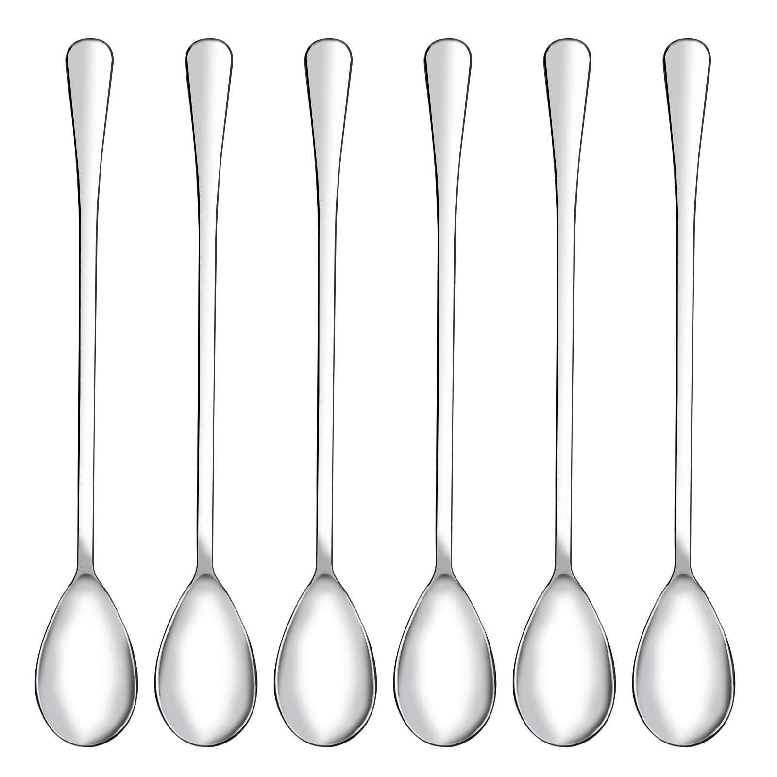 Iced Tea Scoop With Long Handle, 18/8 Stainless Steel Ice Cream Scoop, Cocktail Stirring Scoop, Milkshake Dessert Scoop, Coffee Scoop 6pcs Set (Silver)