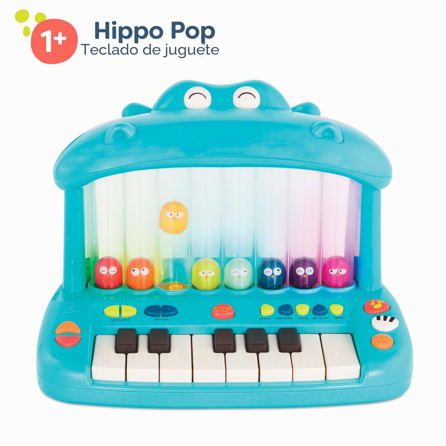 B. toys - Hipopótamo Pop - Teclado de Juguete - Tocar el Piano - Canciones, Sonidos y Luces - Instrumento Musical para niños - 12 Meses +