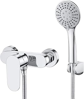 Duscharmatur Einhebelmischer mit Handbrause, Mischbatterie Dusche Set Wandmontage, Duscharmaturen Aufputz mit 3 Strahlarten Duschbrause und 1.5m Schlauch, Chrom
