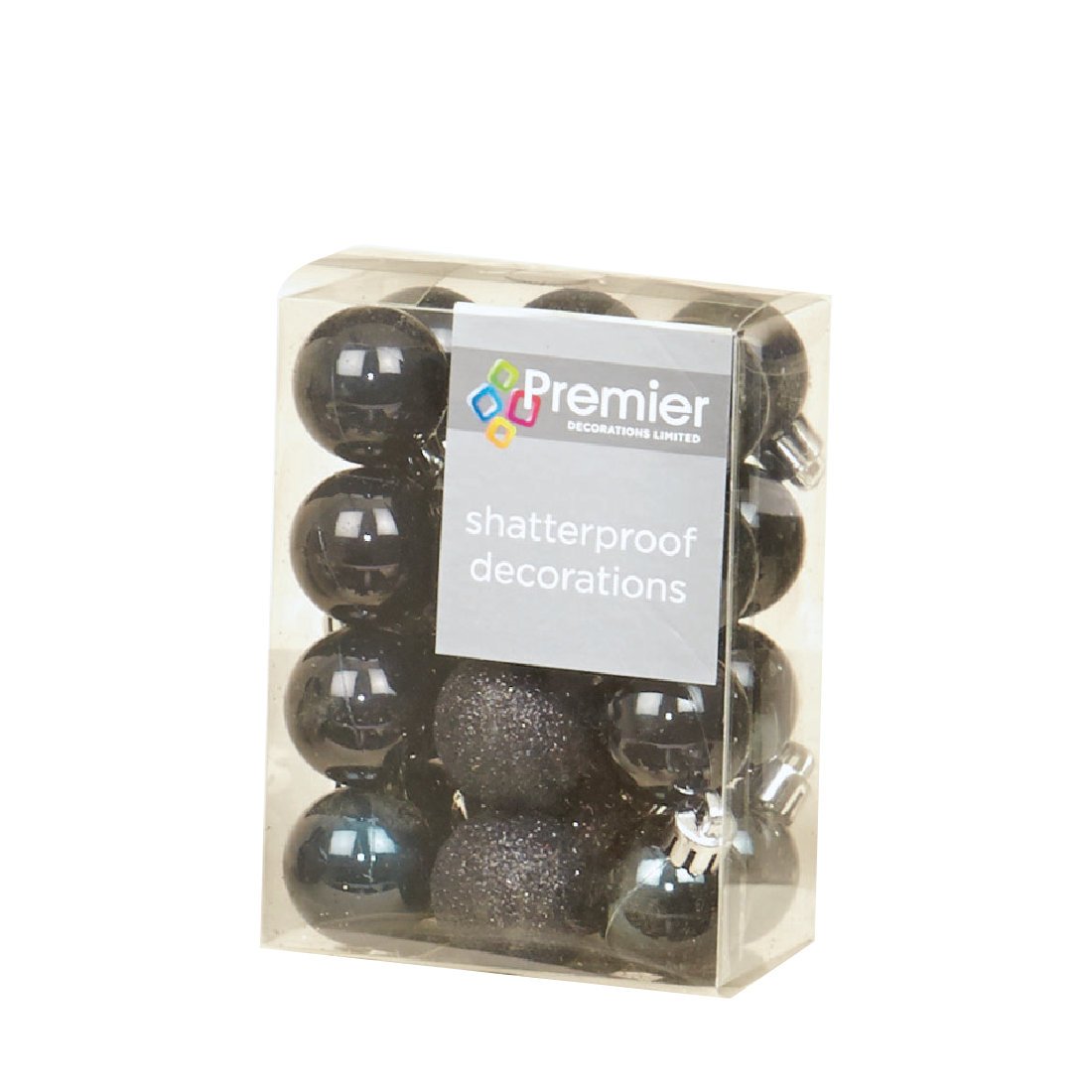 24 x Black shatterproof Christmas tree Baubles Decorations Mixed finishes by Premier Decorations