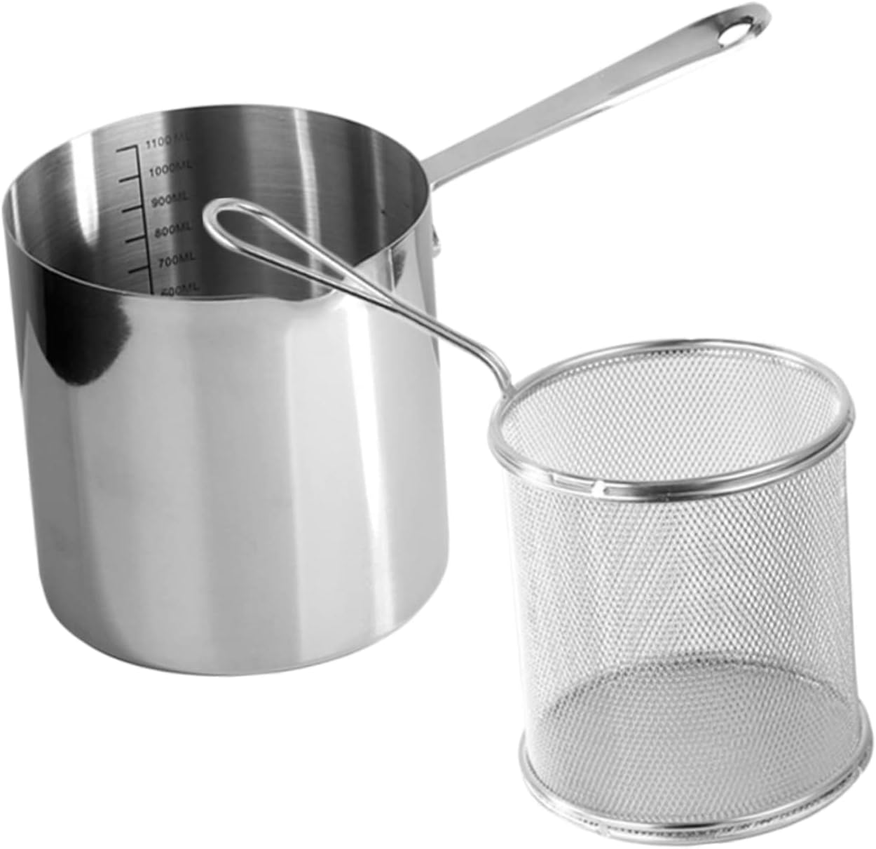 Ipetboom Stainless Steel Small Fryer Pot with Deep Fry Basket and Handle Portable Frying Basket Pan for Home Cooking Polished Kitchen Tool for Easy Cleaning and Practical Use