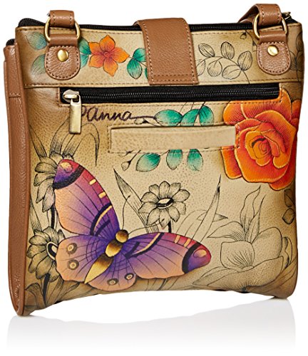 Anna By Anuschka Genuine Leather Travel Organizer, Triple Compartment | Hand-Painted Original Artwork | Floral Paradise Tan #TOP1